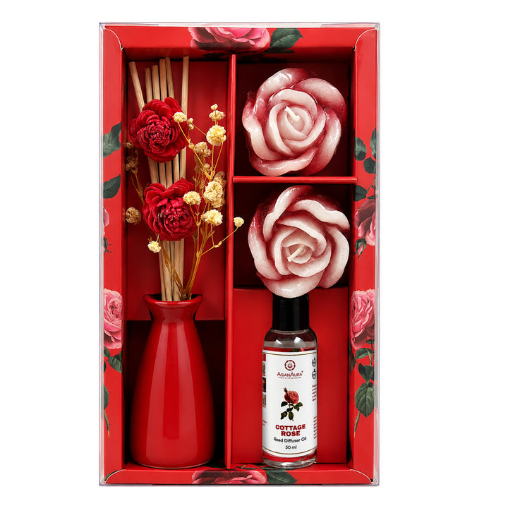 Asian Aura Premium Rose Reed Diffuser with Rose Floating Candles for Home | Long-Lasting Room Freshener & Home Fragrance | Decorative Aroma Diffuser | Home Decor Gift Set | Diwali Gift