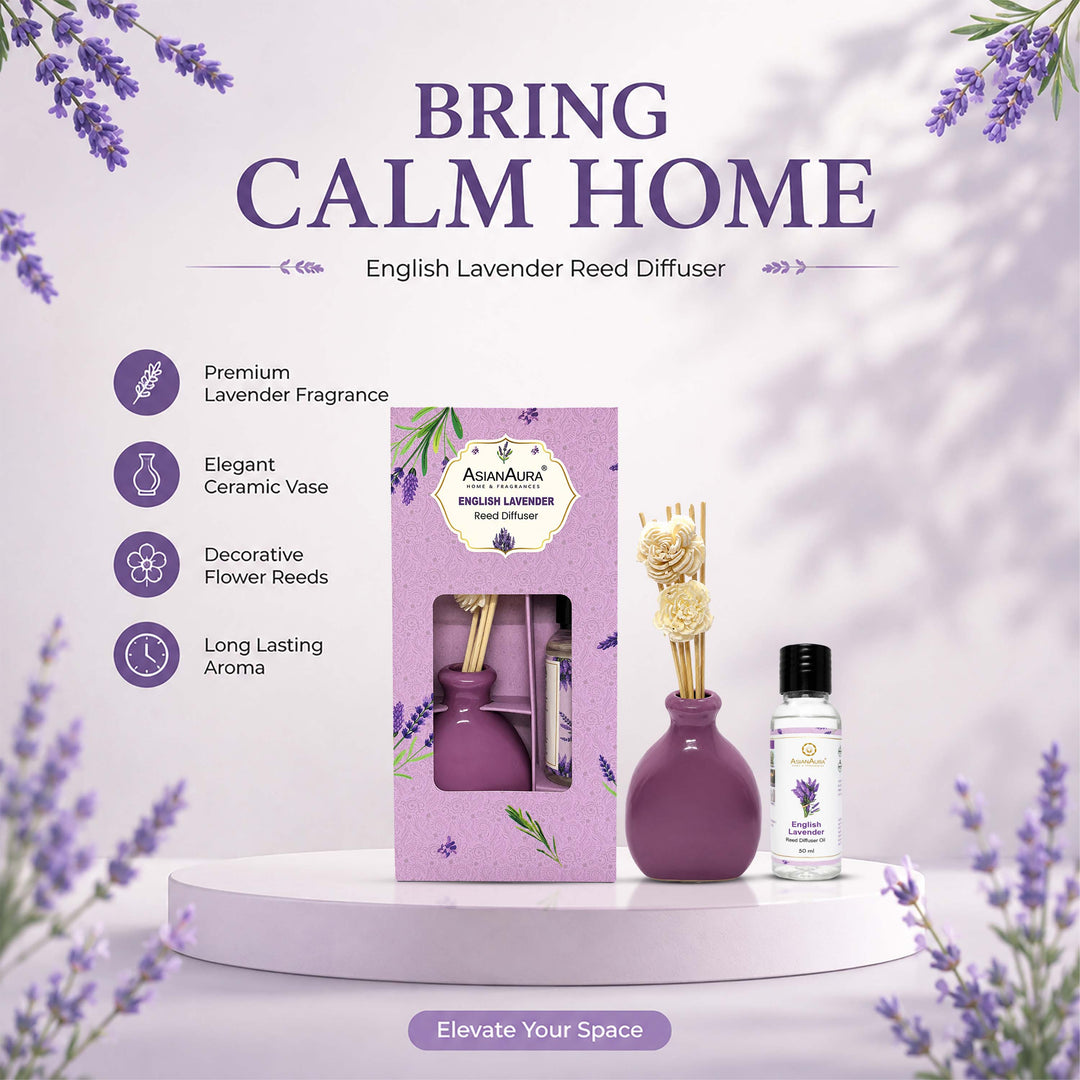 Asian Aura Premium English Lavender Reed Diffuser for Home | Long-Lasting Room Freshener & Home Fragrance | Decorative Aroma Diffuser | Ideal for Gifting