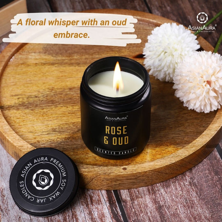 Black Screw Jar Candle(Pack of 4)- Eclipse Noir, Lavender Serenity, Lush Lemongrass, Rose & Oud