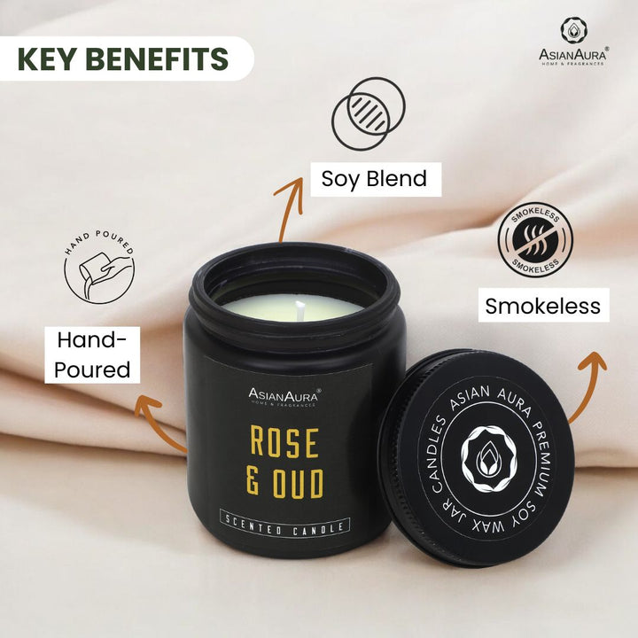 Black Screw Jar Candle(Pack of 4)- Eclipse Noir, Lavender Serenity, Lush Lemongrass, Rose & Oud