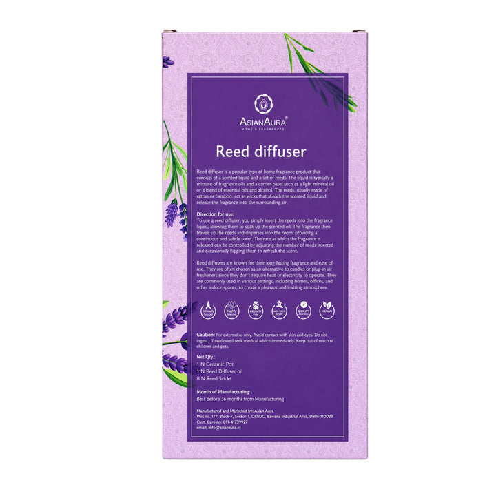 Asian Aura Premium English Lavender Reed Diffuser for Home | Long-Lasting Room Freshener & Home Fragrance | Decorative Aroma Diffuser | Ideal for Gifting