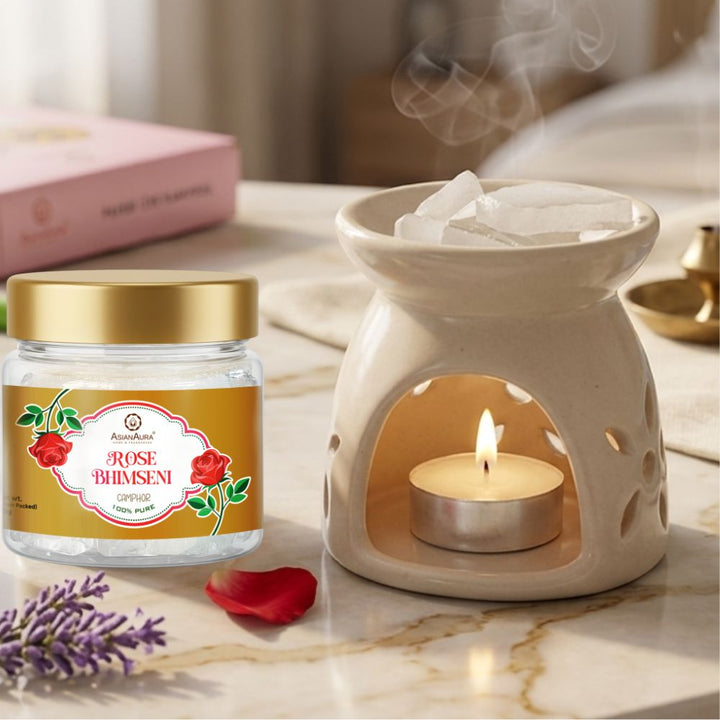 Premium Rose Bhimseni Kapoor with Refreshing Floral Fragrance by Asian Aura