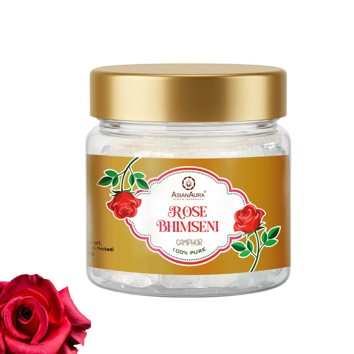 Rose Bhimseni Kapoor 50g Jar for Home Temple and Spiritual Practices