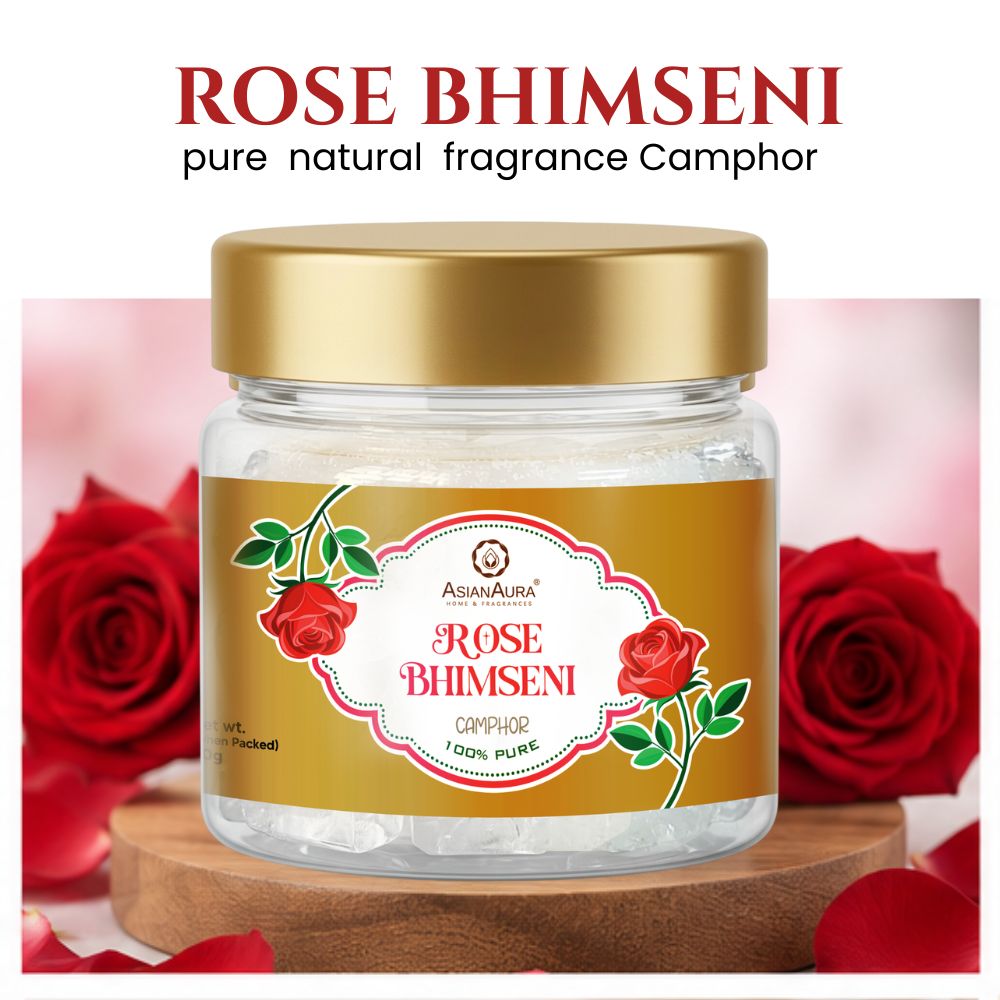 Asian Aura Rose Bhimseni Camphor 50g Jar for Pooja, Havan and Meditation