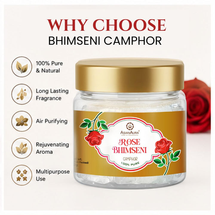 Rose Bhimseni Camphor for Daily Pooja, Aarti and Spiritual Rituals