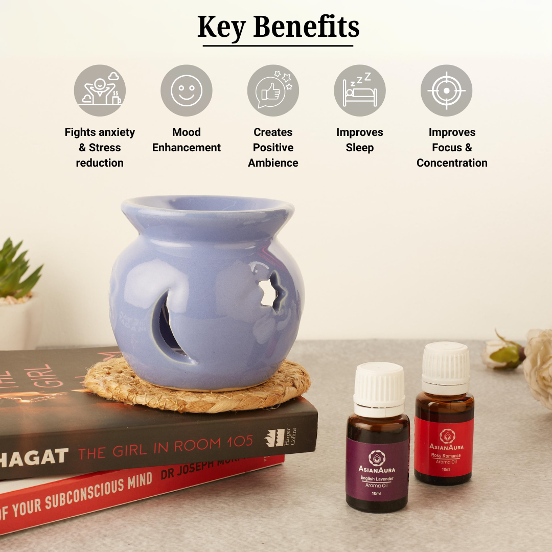 Blue Ceramic Aroma Oil Diffuser for Home Fragrance