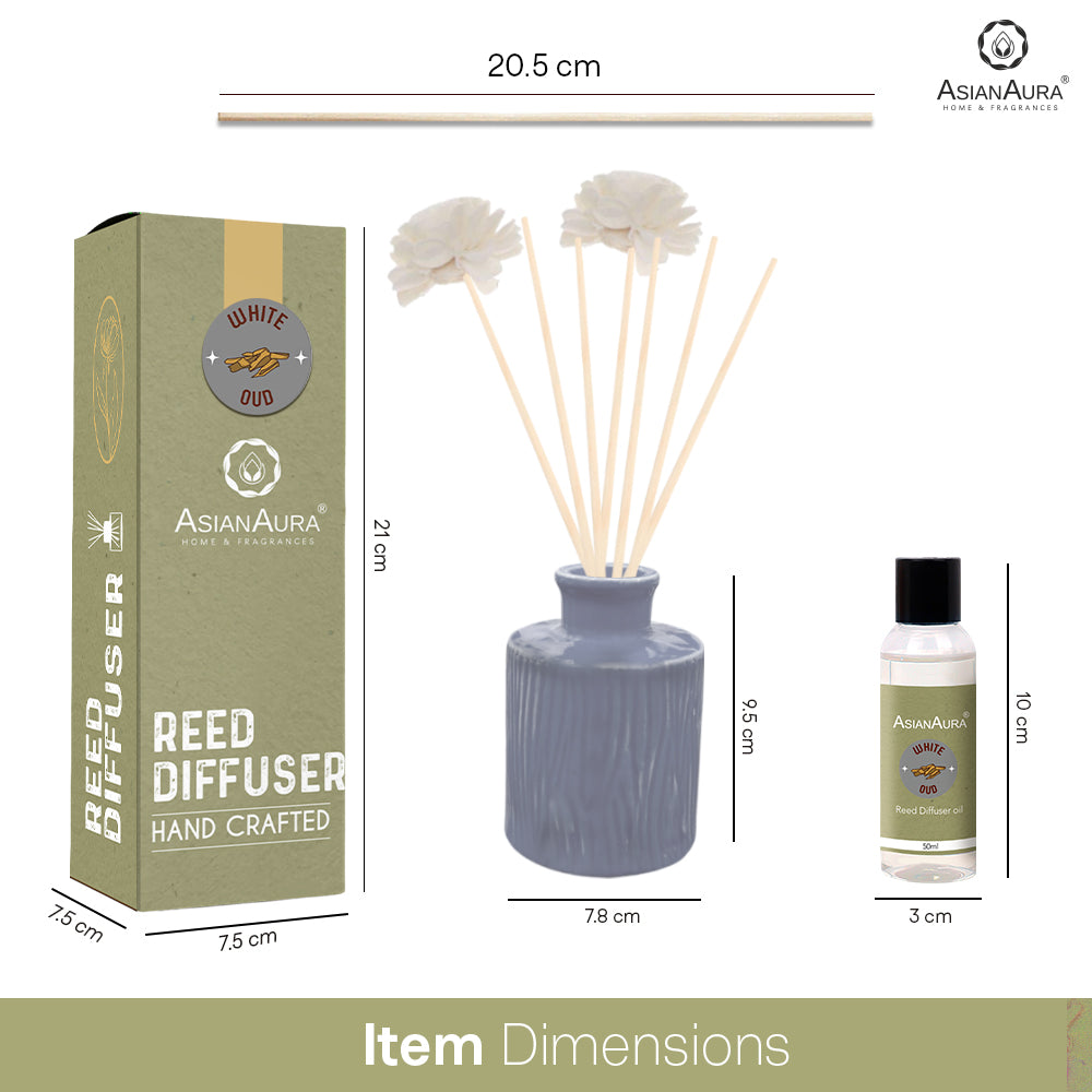 Asian Aura Luxury White Oud Reed Diffuser Gift Set for Home