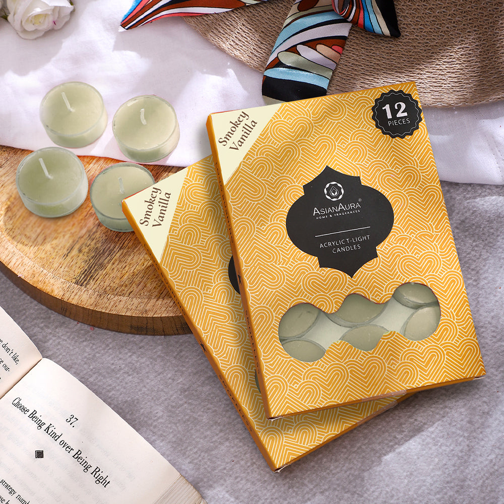 Smokey Vanilla T-Light Candles - Pack of 12