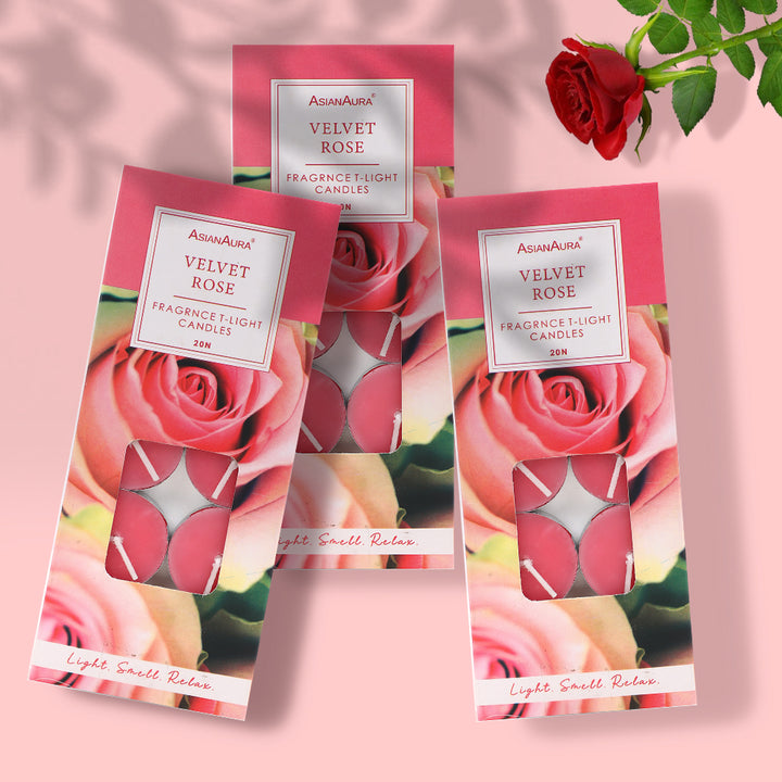 Velvet Rose T-Light Candles - Pack Of 20