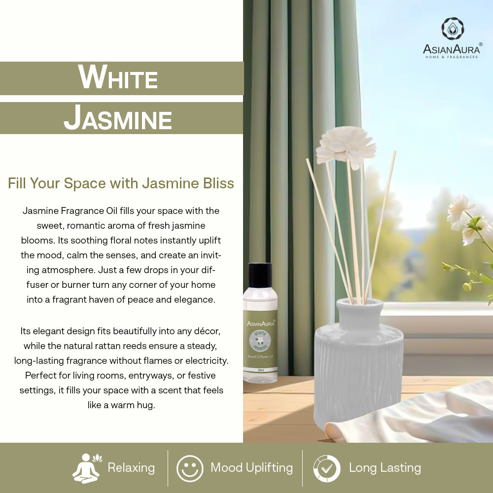 Luxury White Jasmine Reed Diffuser for Long Lasting Home Fragrance