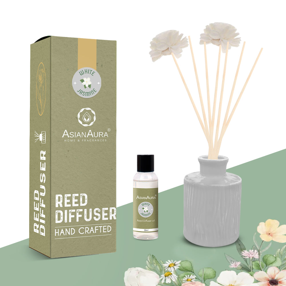 Asian Aura White Jasmine Reed Diffuser 50ml for Home with Reed Sticks
