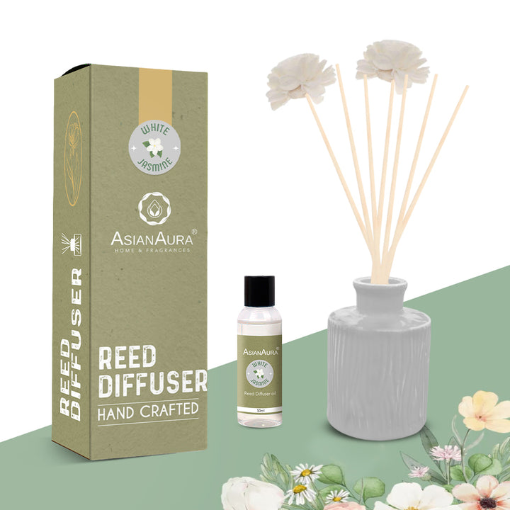Asian Aura White Jasmine Reed Diffuser 50ml for Home with Reed Sticks