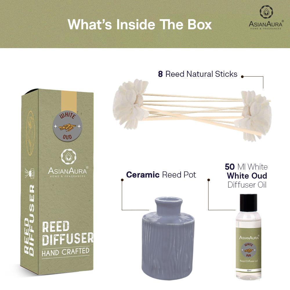 Premium White Oud Home Fragrance Reed Diffuser by Asian Aura