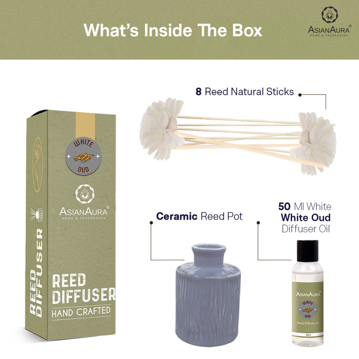 Premium White Oud Home Fragrance Reed Diffuser by Asian Aura