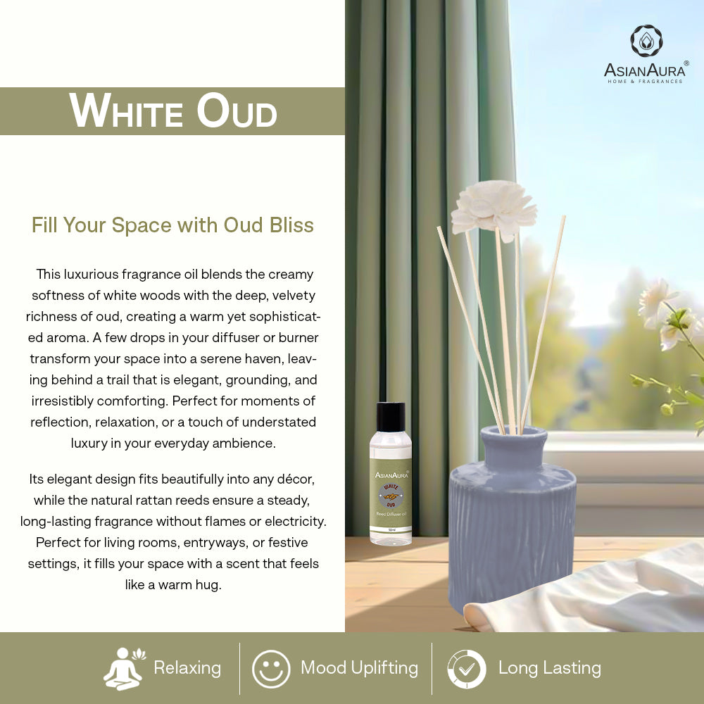 Luxury White Oud Reed Diffuser for Long Lasting Home Fragrance