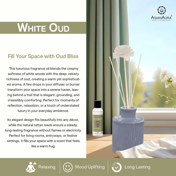 Luxury White Oud Reed Diffuser for Long Lasting Home Fragrance