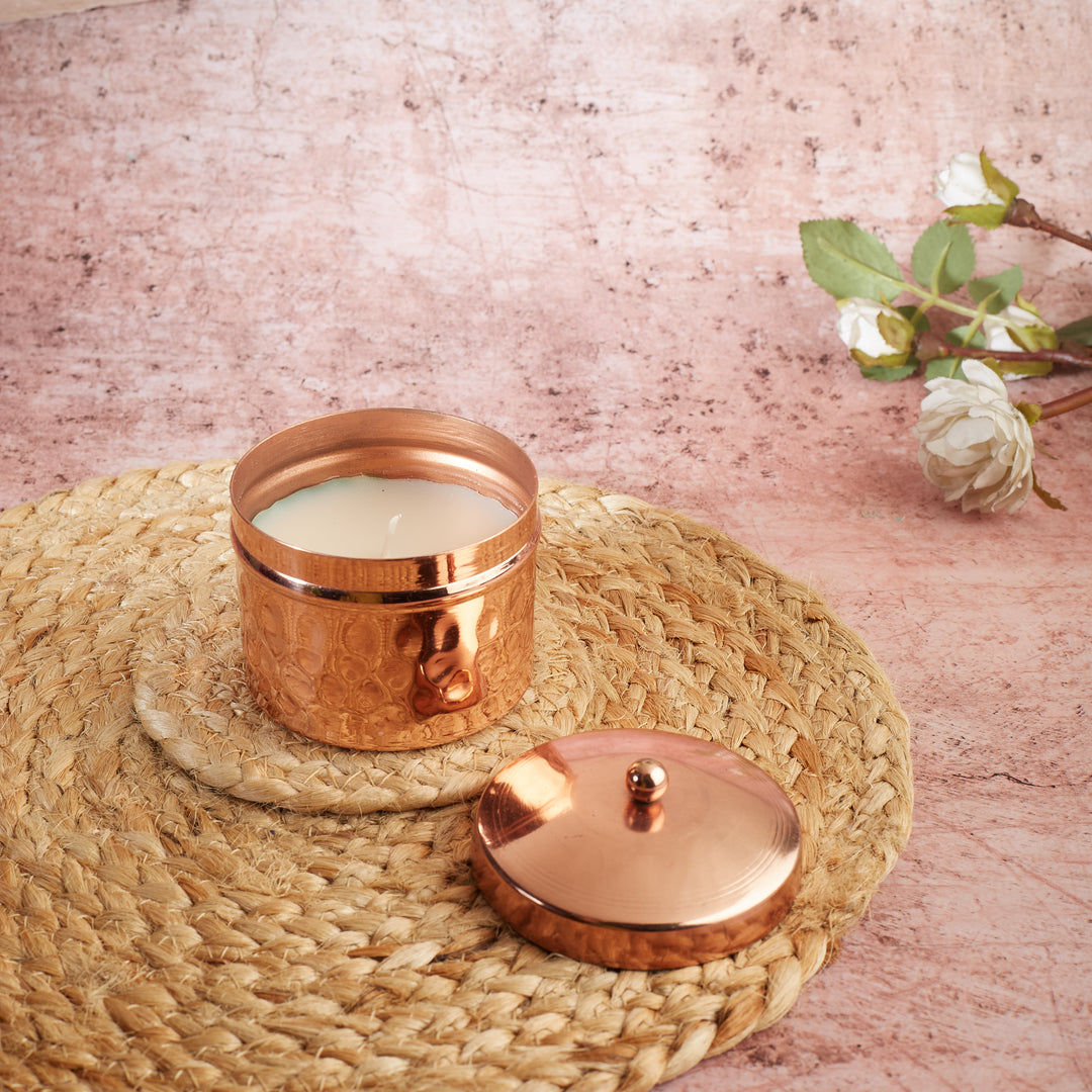 Copper Hammered Metal Pot Candle