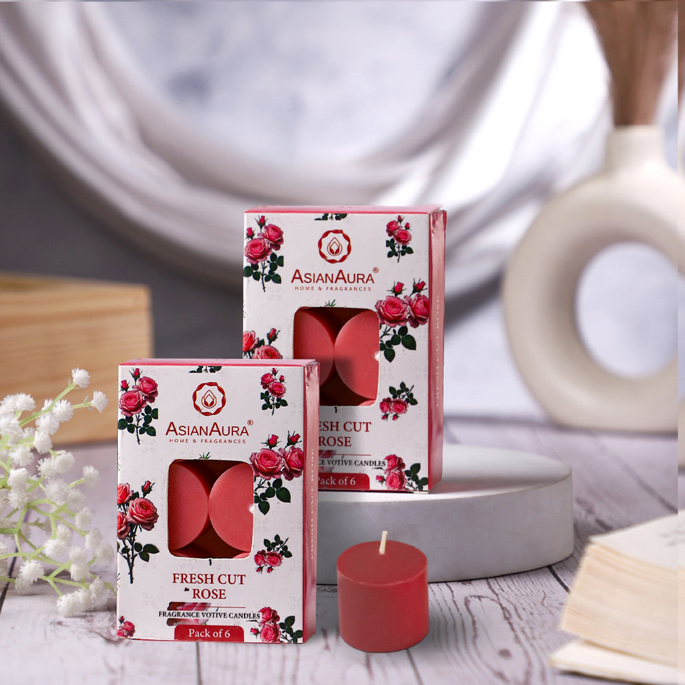 Fresh Cut Rose Votive Candles - Pack of 6