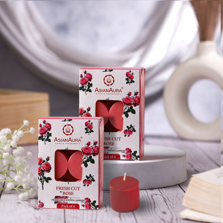 Fresh Cut Rose Votive Candles - Pack of 6