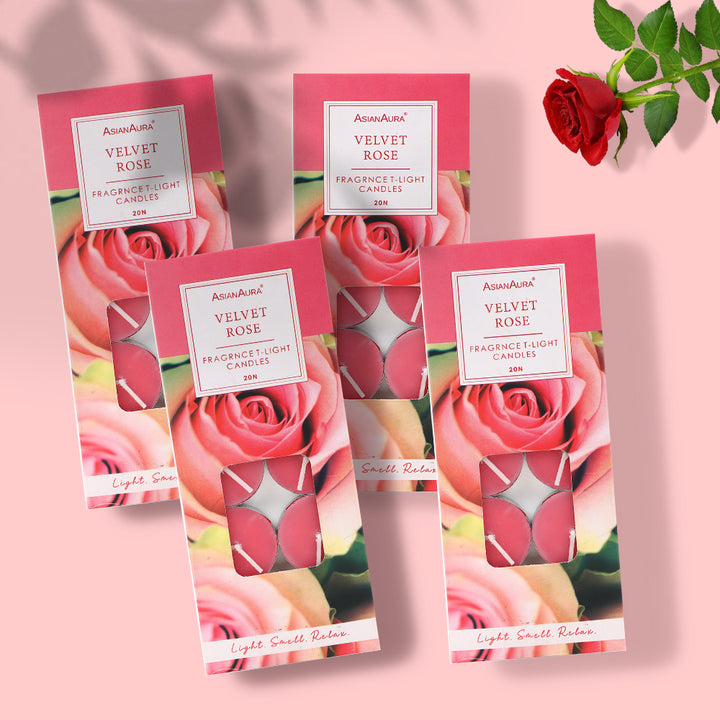 Velvet Rose T-Light Candles - Pack Of 20