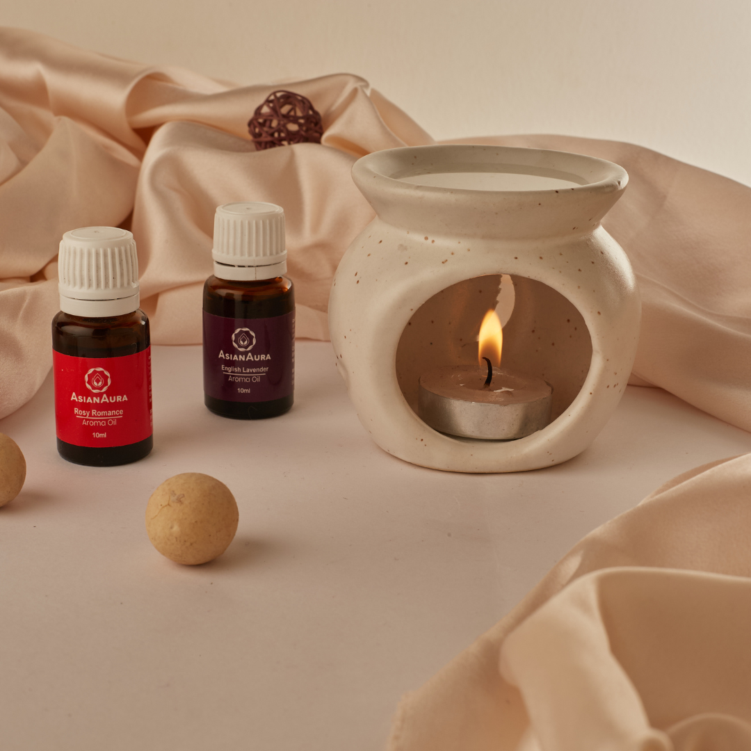 White Ceramic Candle Diffuser Gift Set with Aroma Oils and Tea Light