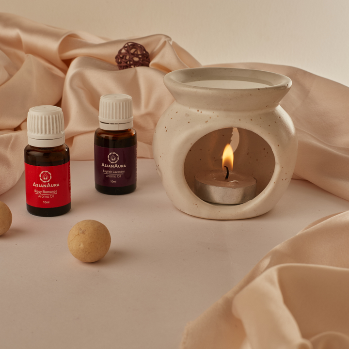 White Ceramic Candle Diffuser Gift Set with Aroma Oils and Tea Light