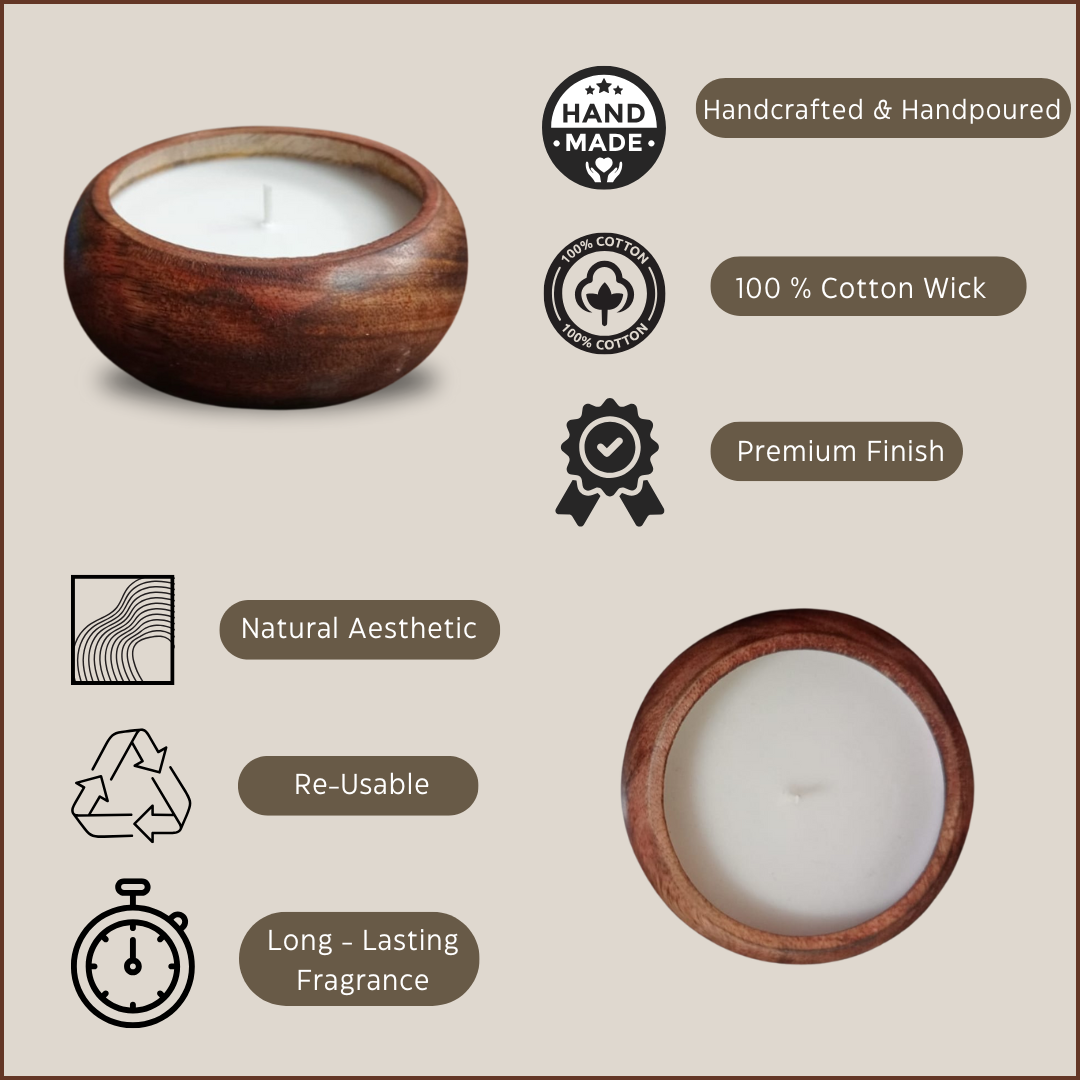 Scented Wooden Bowl Candle - Vanilla Fragrance