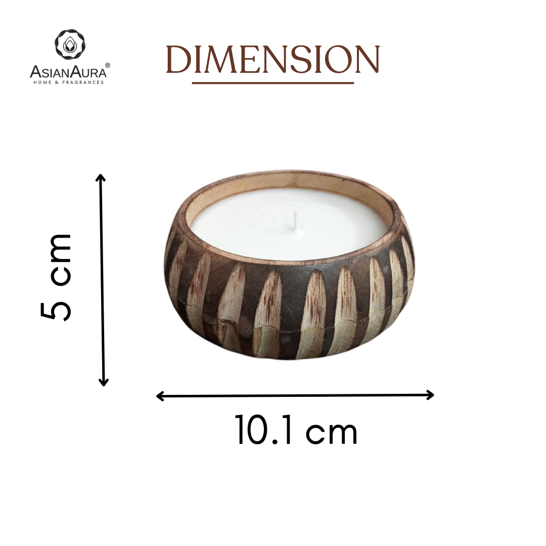 Scented Wooden Ribbed Edge Bowl Candle - Vanilla Fragrance